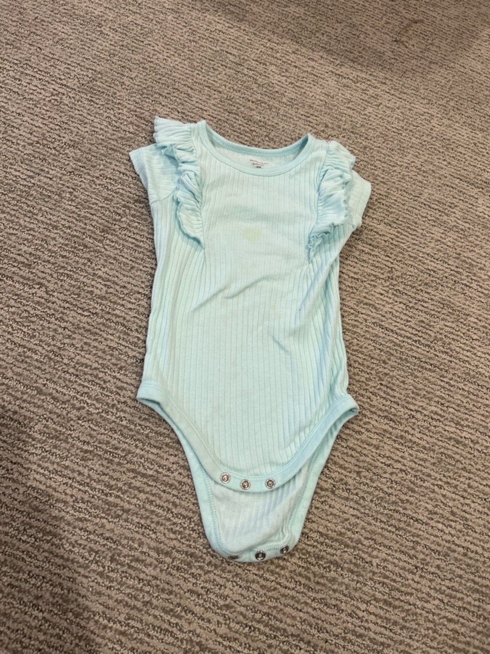 Baby ruffle-sleeve one-piece bodysuit in light blue